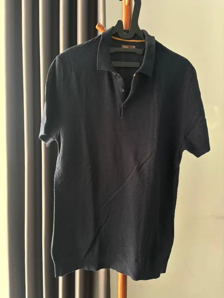 Polo knit Wood pria size M warna biru navy