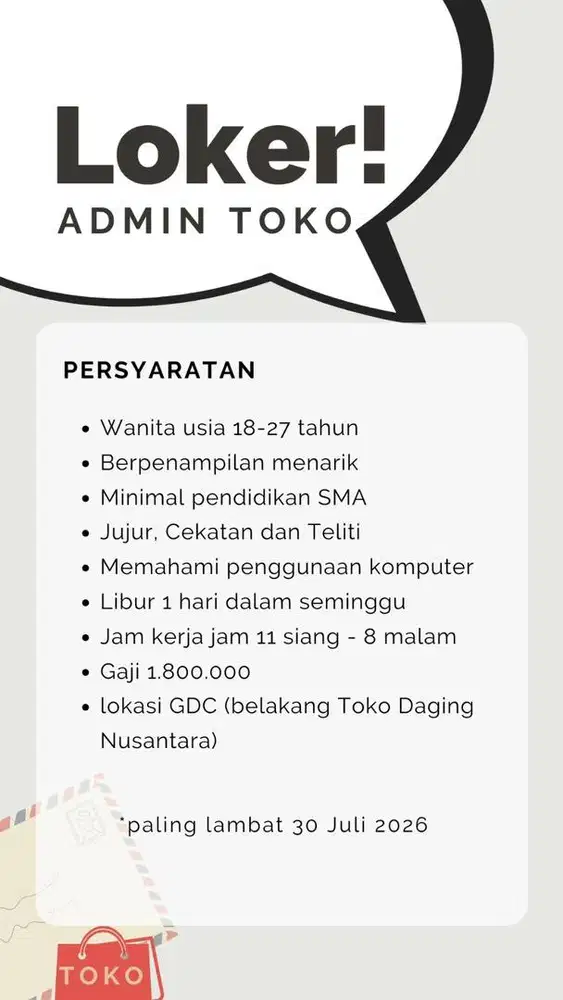 Lowongan admin online shop dan toko