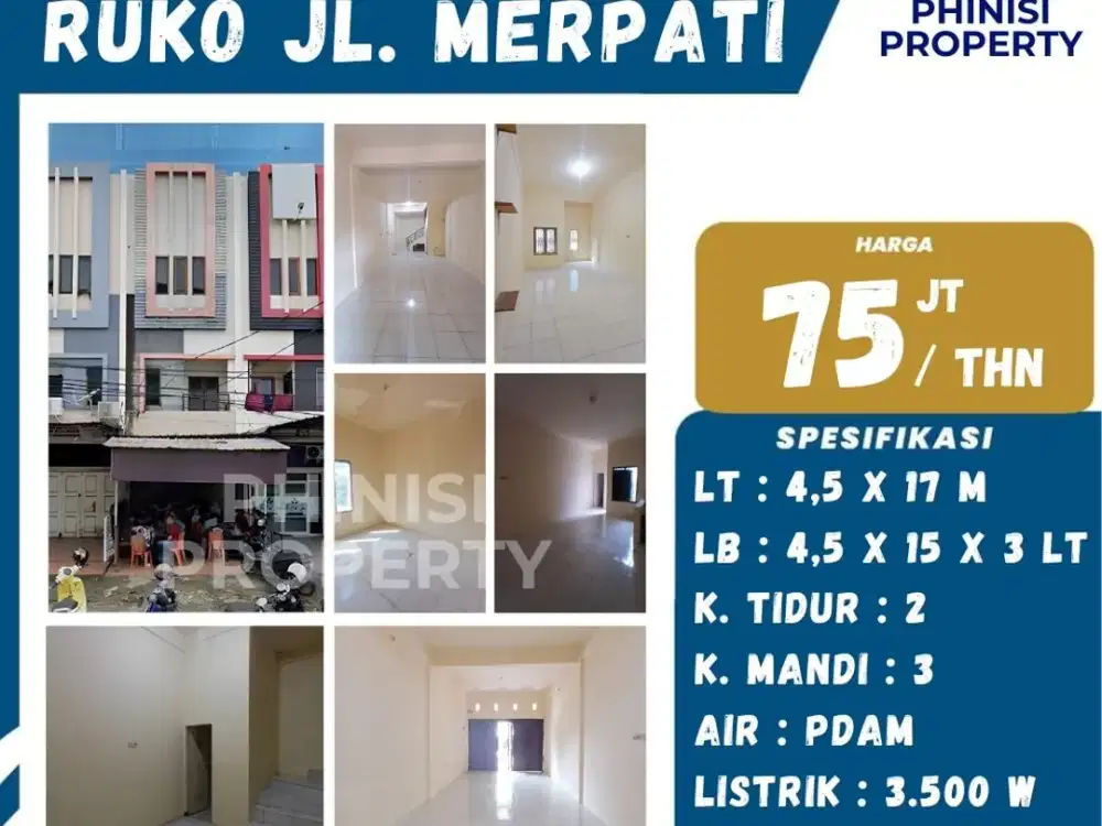 Disewakan Ruko 3 Lantai di Jl. Merpati – Lokasi Strategis untuk Usaha