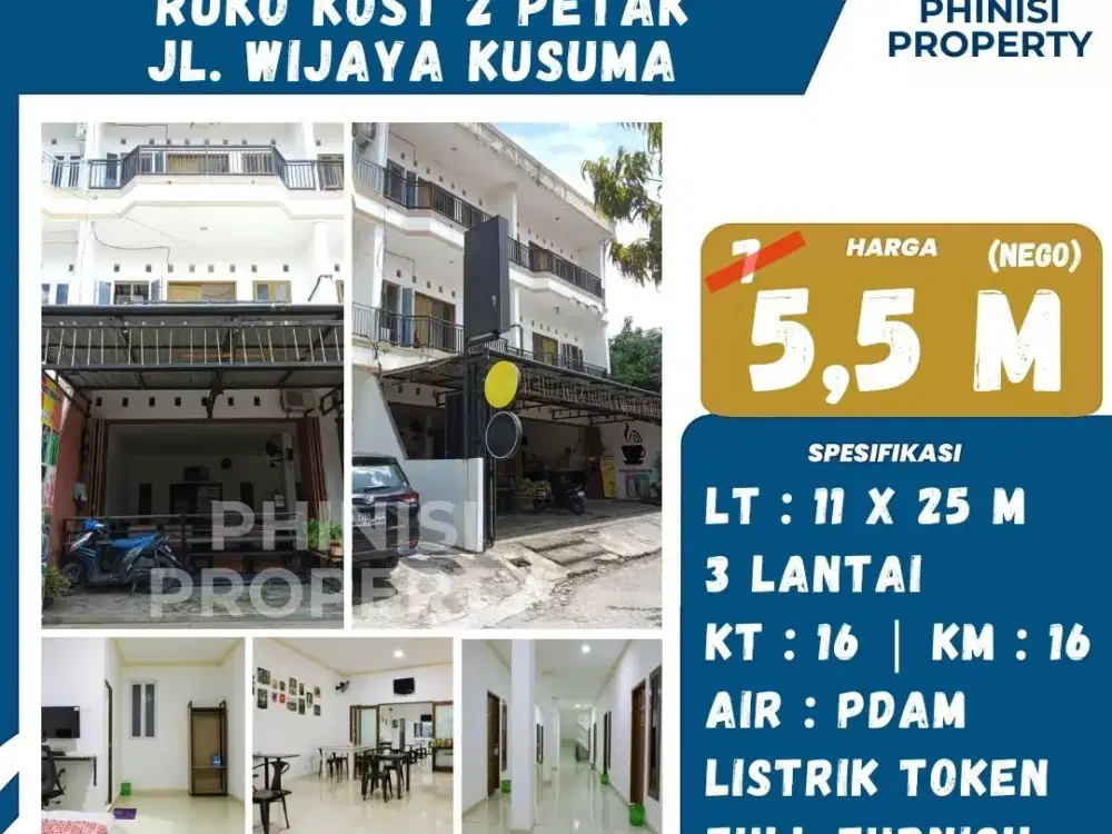 Dijual Ruko Kost 2 Petak Strategis di Jl. Wijaya Kusuma, Makassar