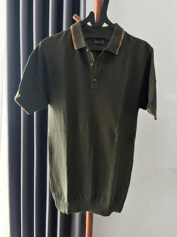 Polo knit Wood pria warna hijau