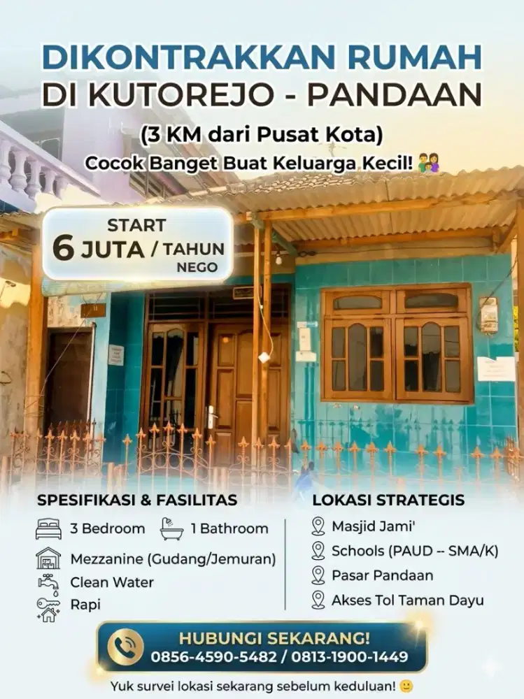 DIKONTRAKKAN:* Rumah Keluarga Strategis di Jantung Pandaan