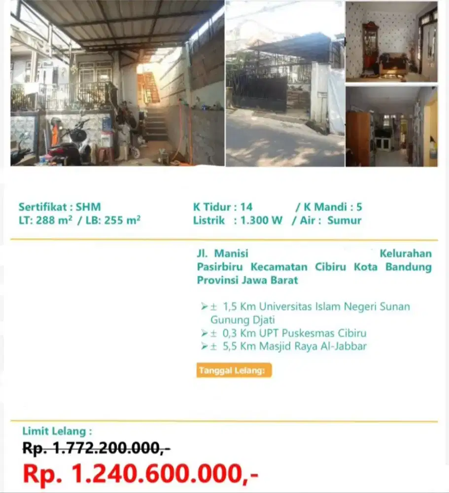 Dijual Rumah Kos Strategis Jalan Manisi Cibiru Bandung