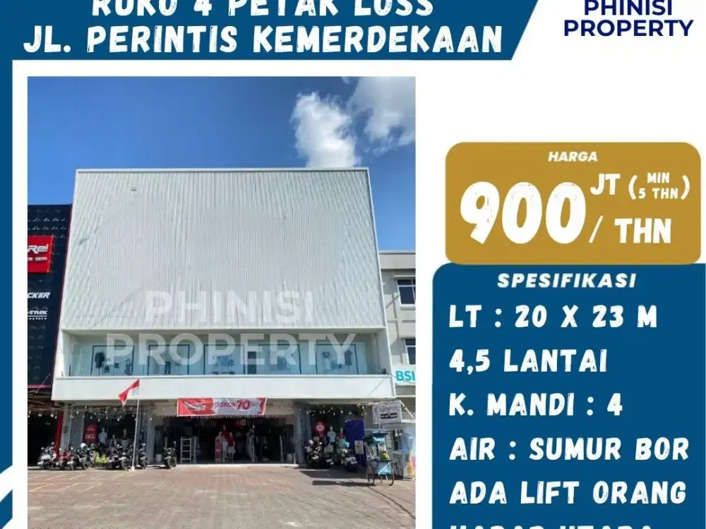 DISEWA Ruko 4 Petak Loss di Jalan Perintis Kemerdekaan