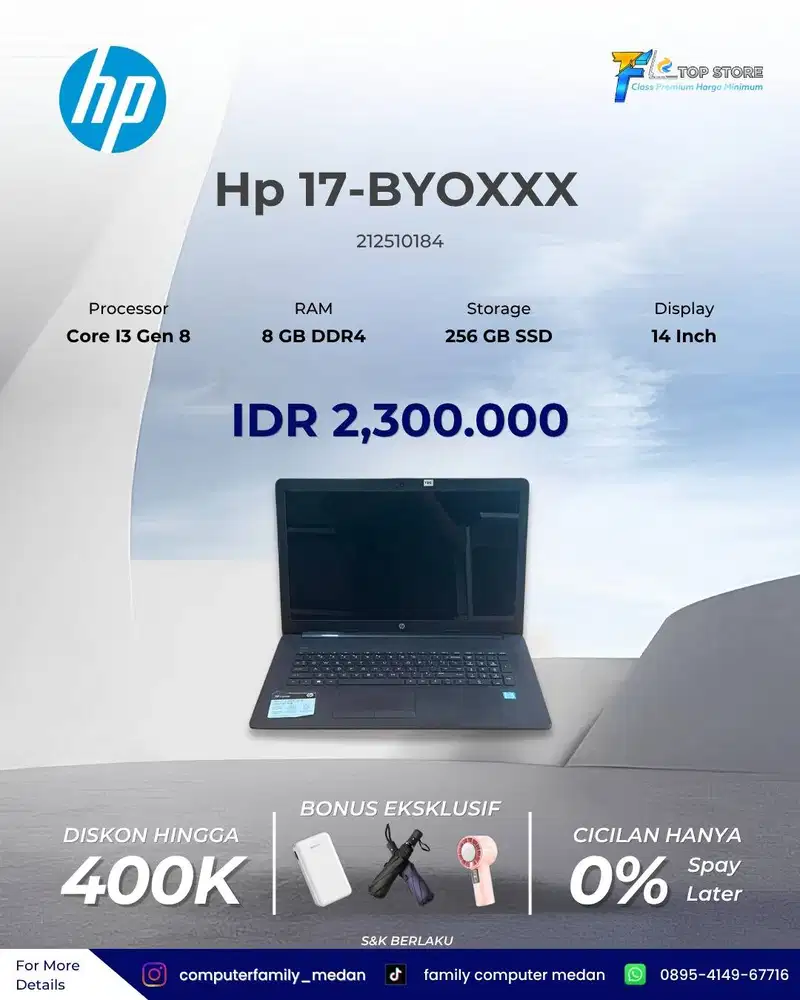 HP 17-BY0XXX CORE I3 GEN 8 RAM 8GB SSD 256GB