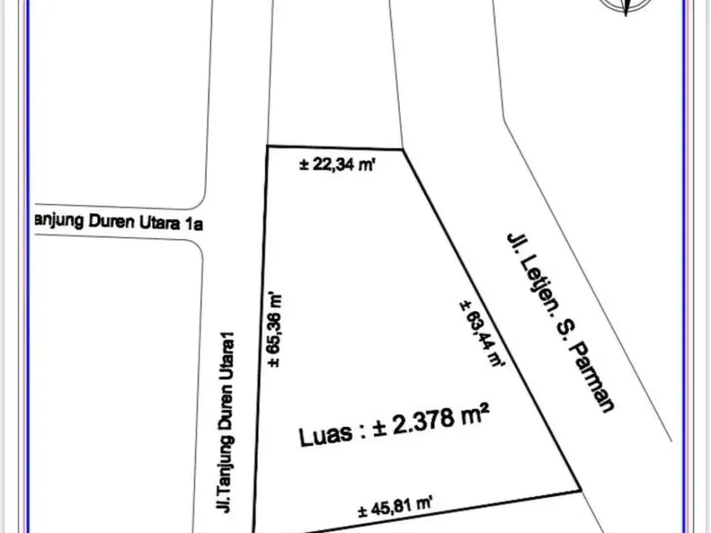 DIJUAL Tanah di Palmerah, Jakarta Barat – Luas Tanah 2378 m2