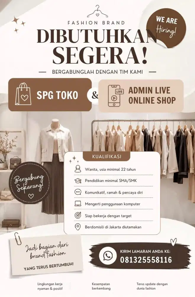 DICARI ADMIN ONLINE SHOP & SPG TOKO (ITC MANGGA DUA)