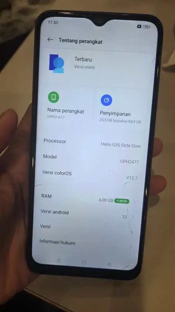 Oppo A17 kelengkapan hp & casan