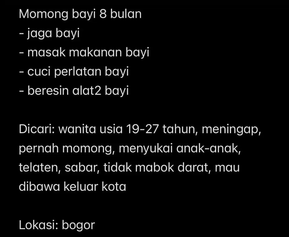 Dicari momong bayi 8 bulan