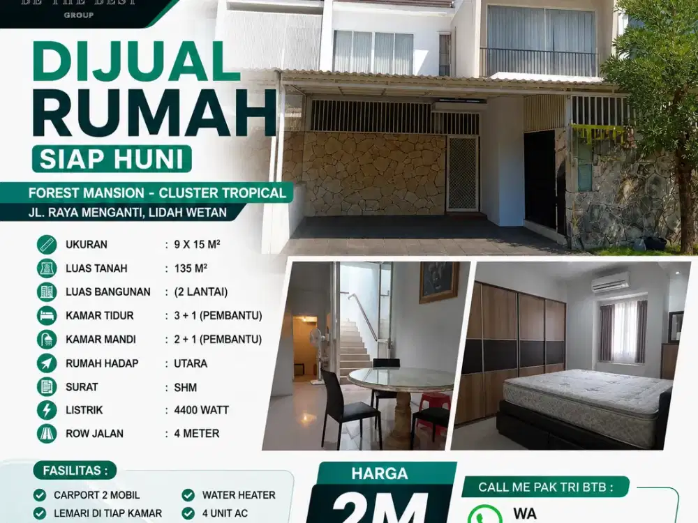 FREE 4 AC + WATER HERATER!! LUAS TANAH 135 M2 – 2 LANTAI DI FOREST MANSION - CLUSTER TROPICAL