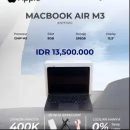 LAPTOP MACBOOK AIR M3 FULLSET RAM 8GB SSD 256GB LENGKAP KOTAK