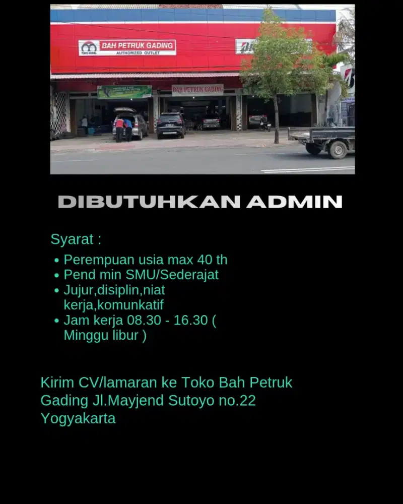 Dibutuhkan lowongan untuk admin