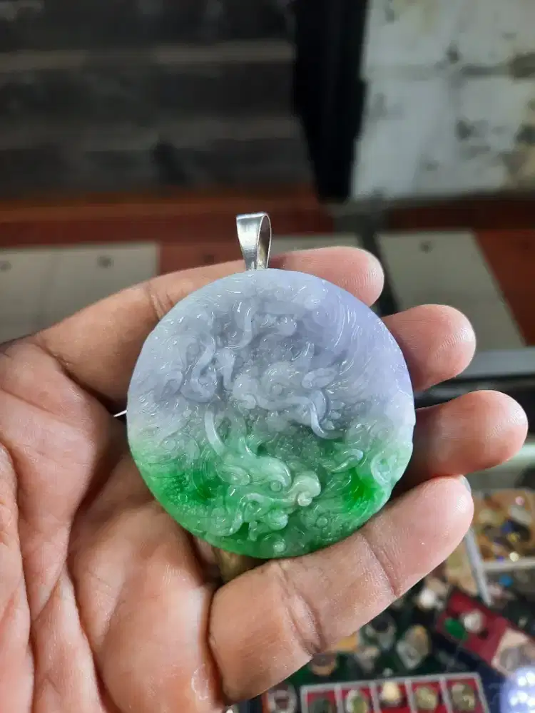 Natural Liontin Jadeite Jade Burma Ukir 9 Naga
