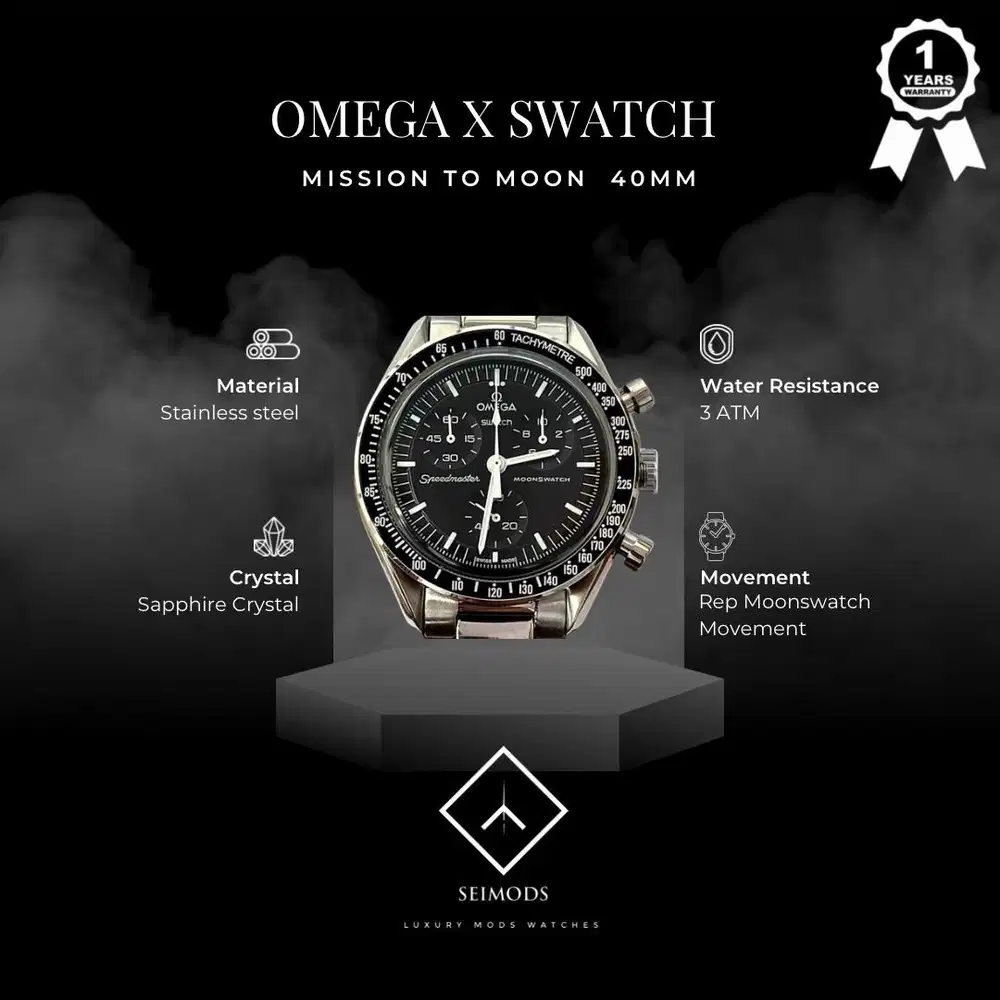 Jam Tangan Omega Swatch Moonswatch Metal Mod Swap Moon