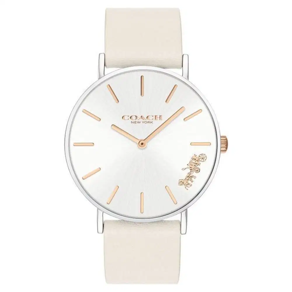 Coach Watch Perry White Beige Leather