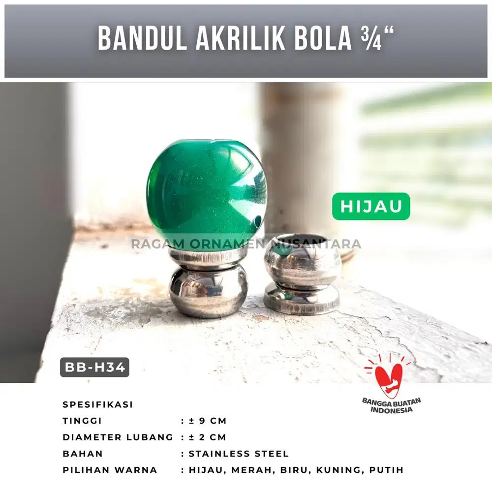 Bandul Akrilik Bola Ukuran Lubang 3/4 inch Warna Hijau