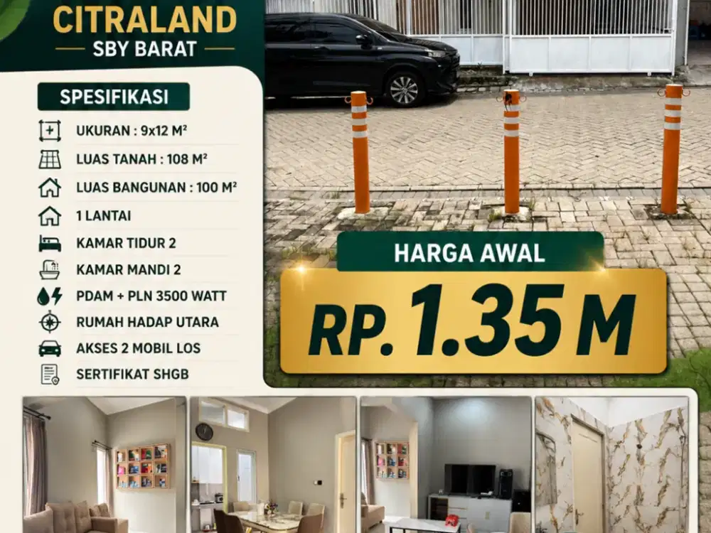 LUAS TANAH 108 M2 DEKAT RS BDH!! RUMAH DIJUAL DI BUKIT PALMA CITRALAND SURABAYA BARAT