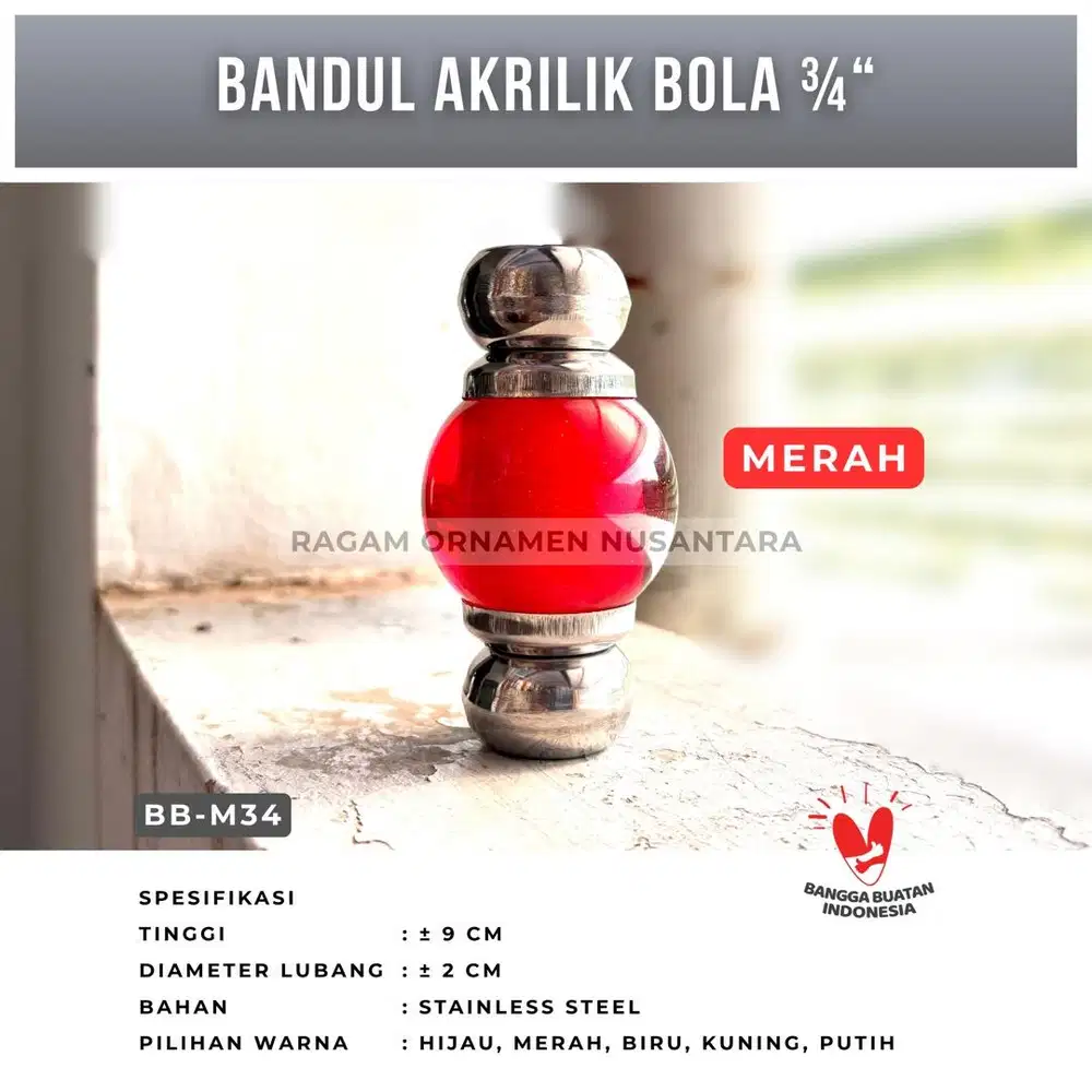 Bandul Akrilik Bola Ukuran Lubang 3/4 inch Warna Merah