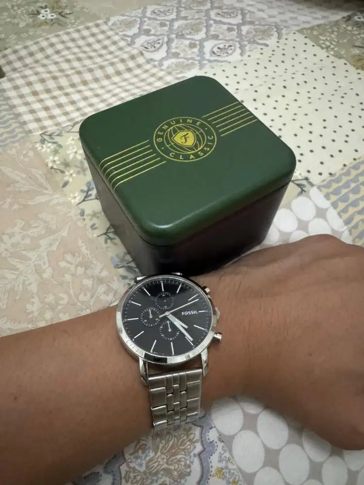 Fossil Original Chronograph Pria Stainless Steel Lengkap Box - Terawat