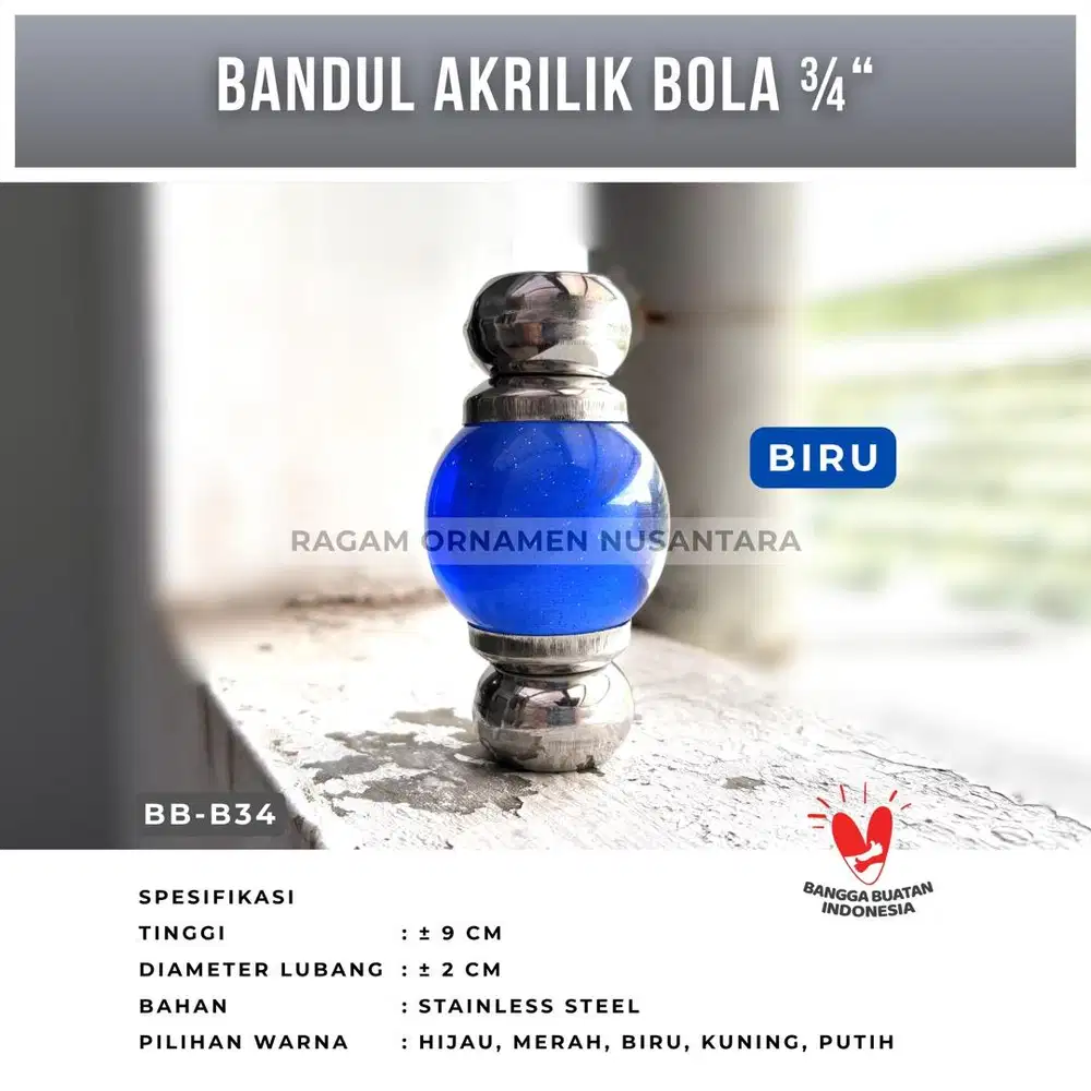 Bandul Akrilik Bola Ukuran Lubang 3/4 inch Warna Biru