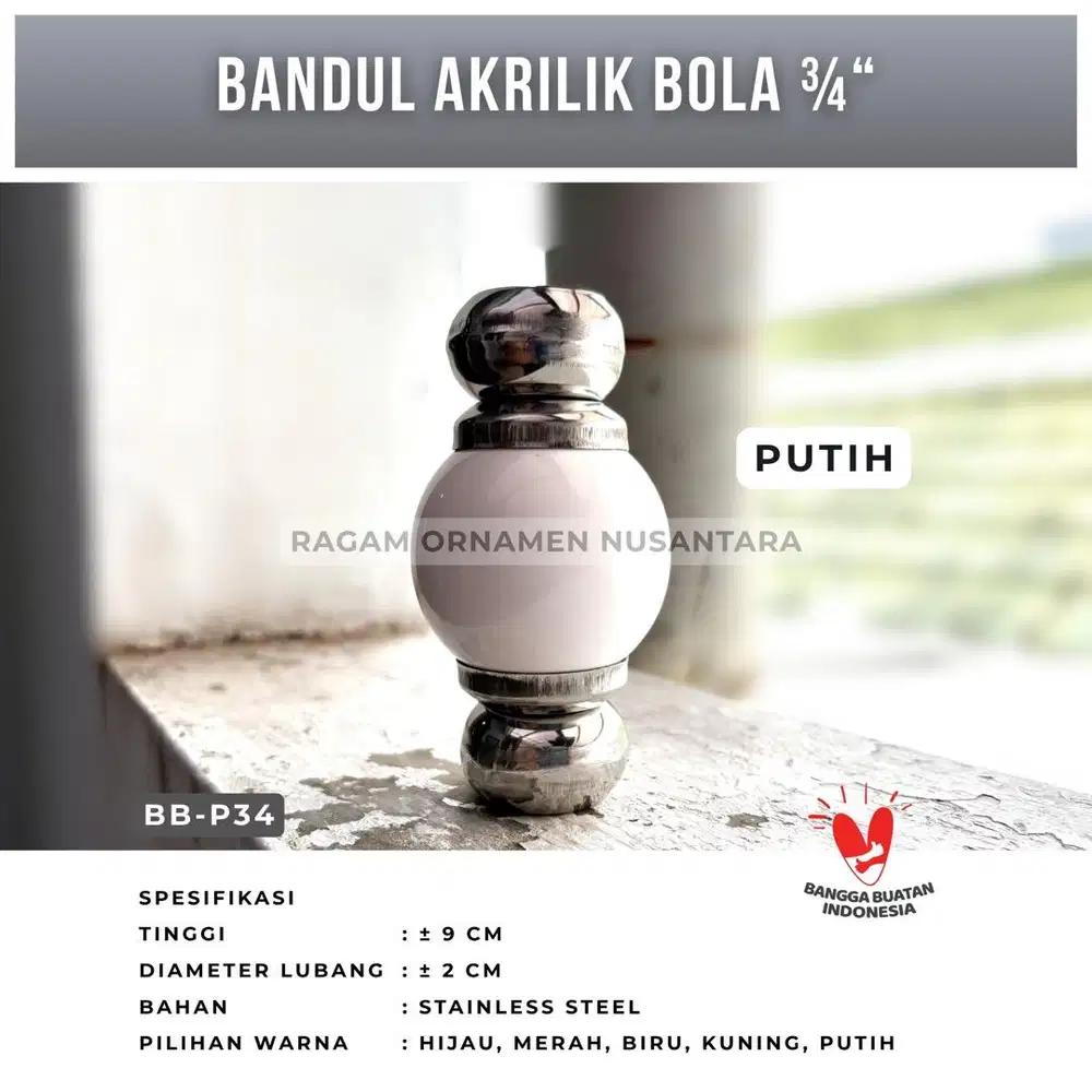 Bandul Akrilik Bola Ukuran Lubang 3/4 inch Warna Putih