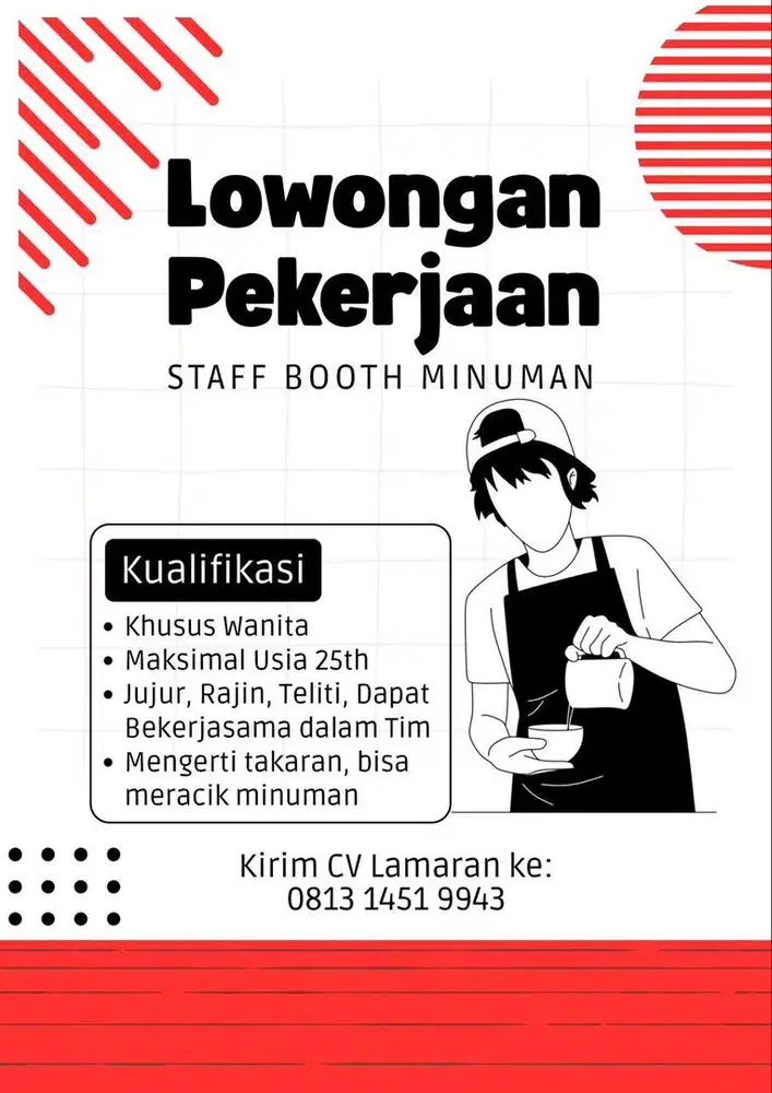 DIBUKA LOWONGAN KERJA UNTUK STAND MINUMAN AREA SUKAHATI CIBINONG BOGOR