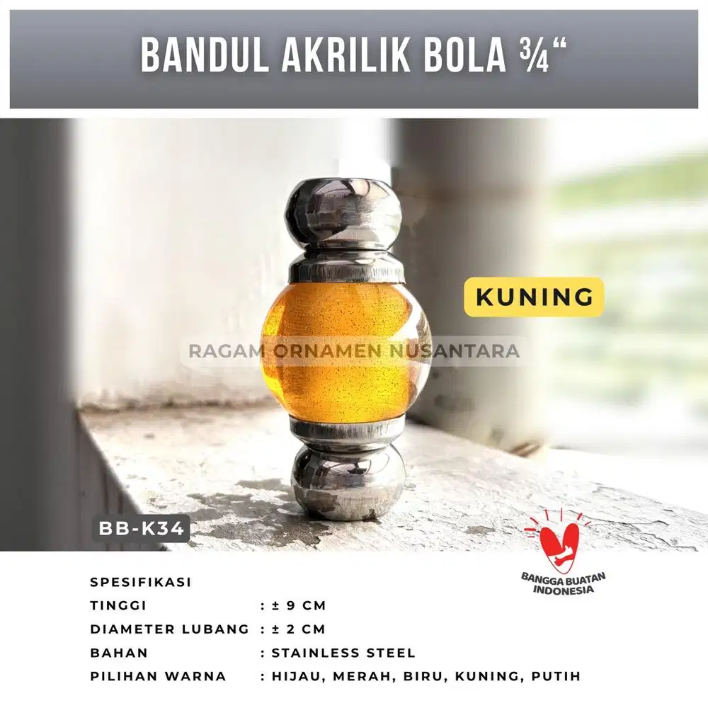Bandul Akrilik Bola Ukuran Lubang 3/4 inch Warna Kuning