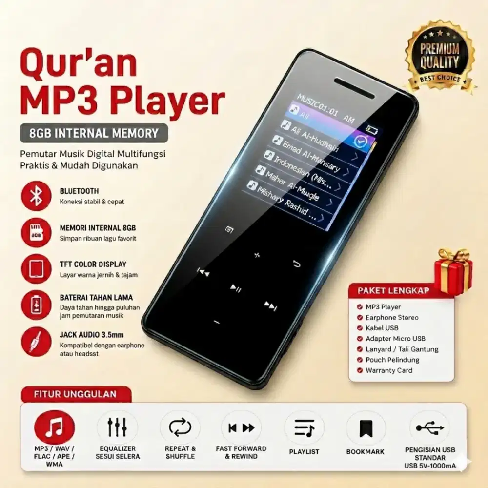 ​MP3 Player Al-Qur'an 30 Juz 8GB Bluetooth Qur'an Audio Player