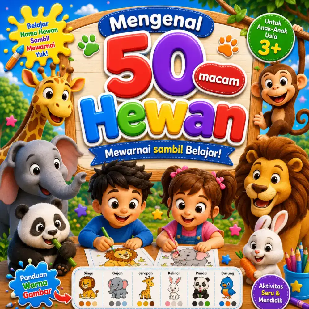 Worksheet Lembar Mewarnai Anak Perempuan 50 halaman + cover