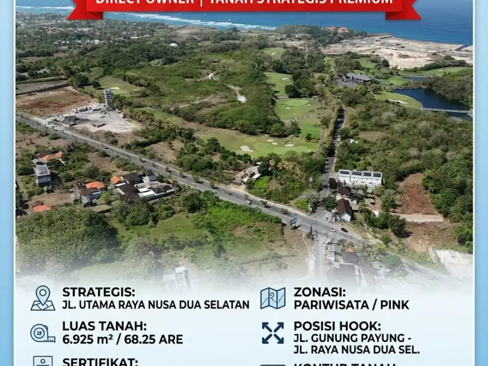 Tanah di Jalan Utama Hook Dekat Pantai di Nusa Dua Badung Bali