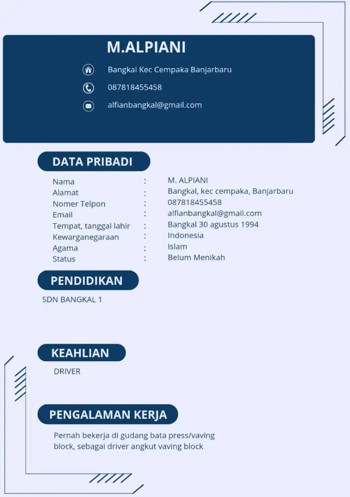 Butuh kerjaan  sebagai driver sim A