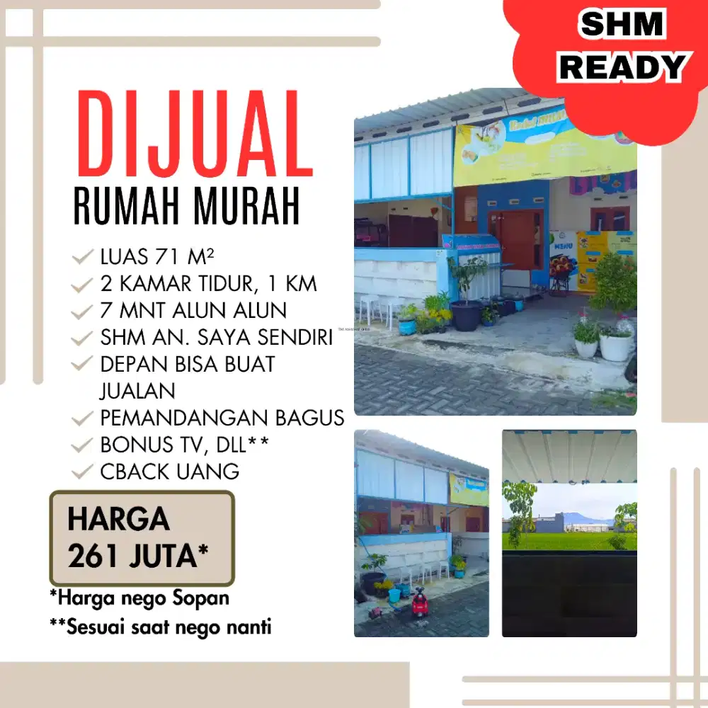 Rumah Strategis 7 mnt Alun Alun, 261 JT nego + SHM + cashback + bonus