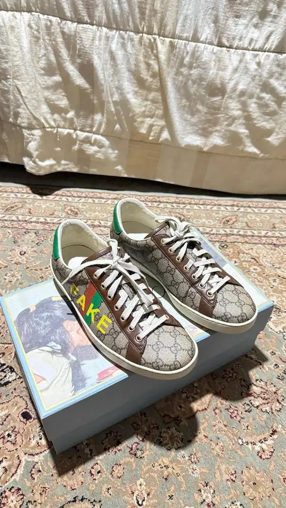 Gucci men's shoes not fake/fake gg monogram coated canvas sneaker ori