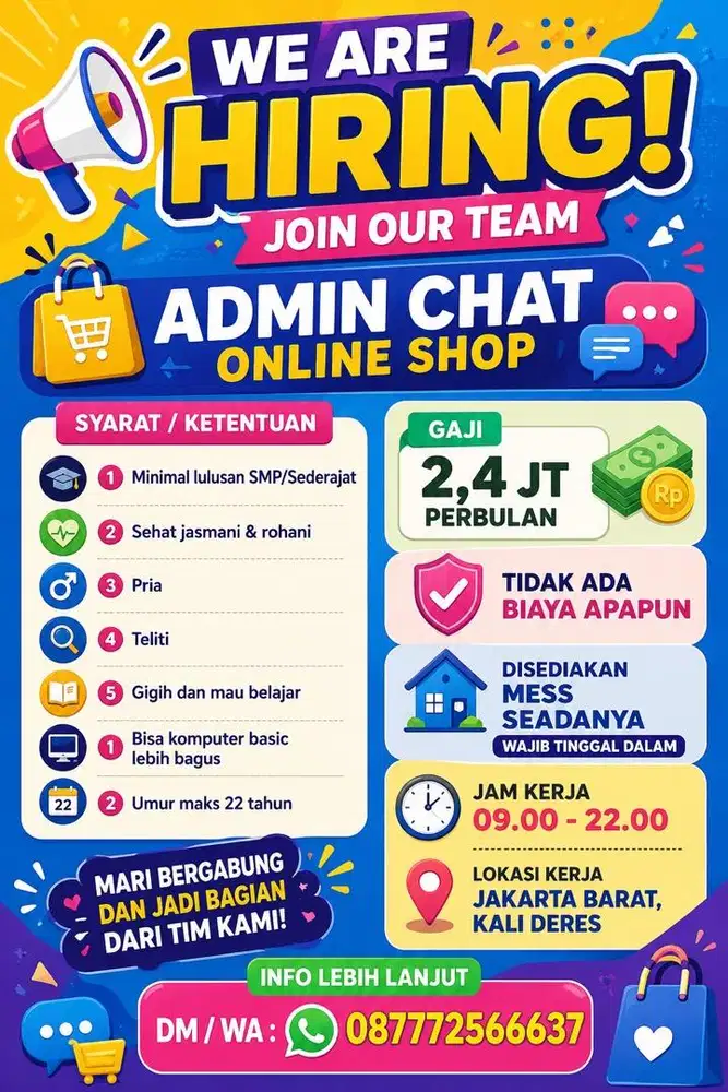 Dibutuhkan admin shop online