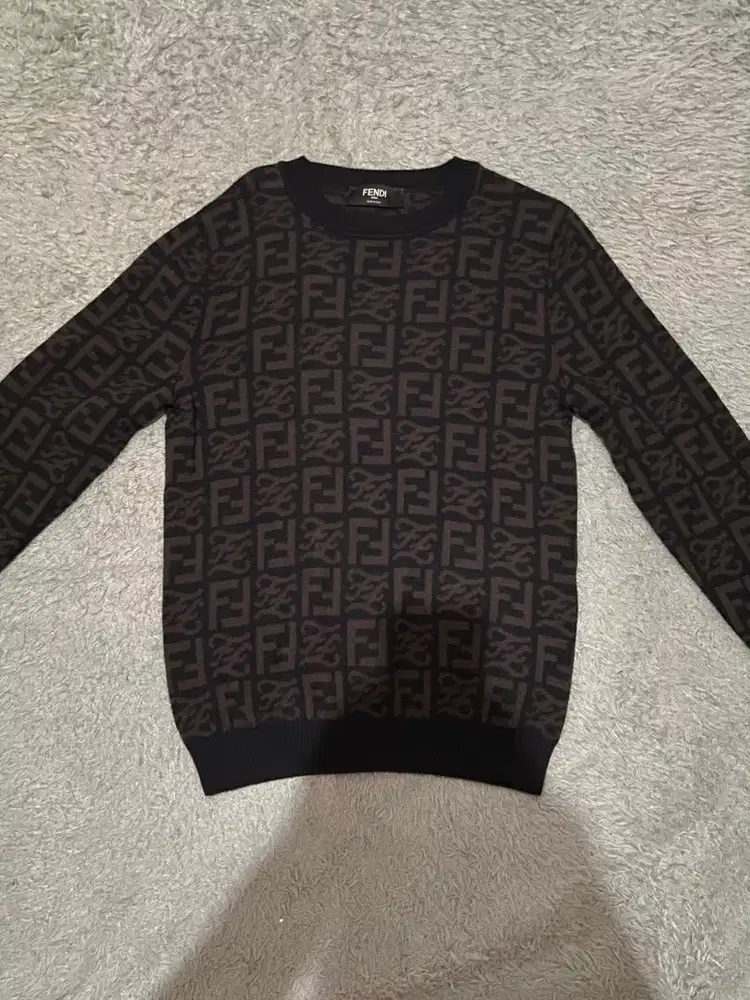 Fendi sweater black wool crewneck pullover sheer ff motif
