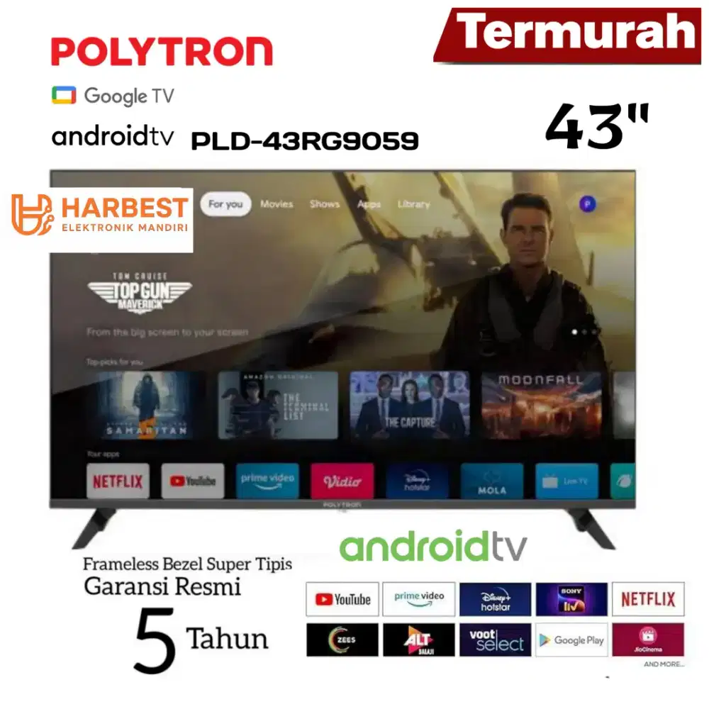 POLYTRON LED Google TV 43 FHD Dolby Digital PLD-43RG9059 NEFLIX MOLA