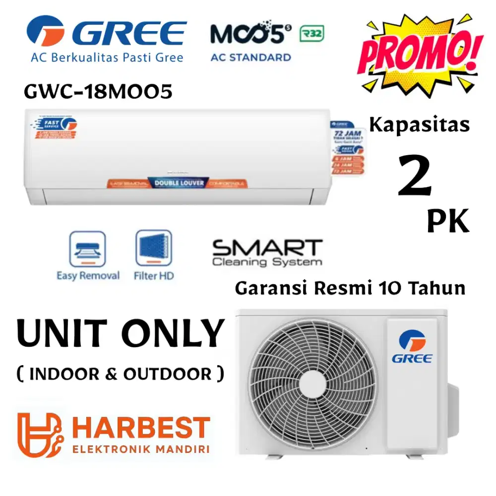 TERMURAH! GREE AC Split 2 PK STANDART GWC18MOO5 Smart Cleaner HDFilter