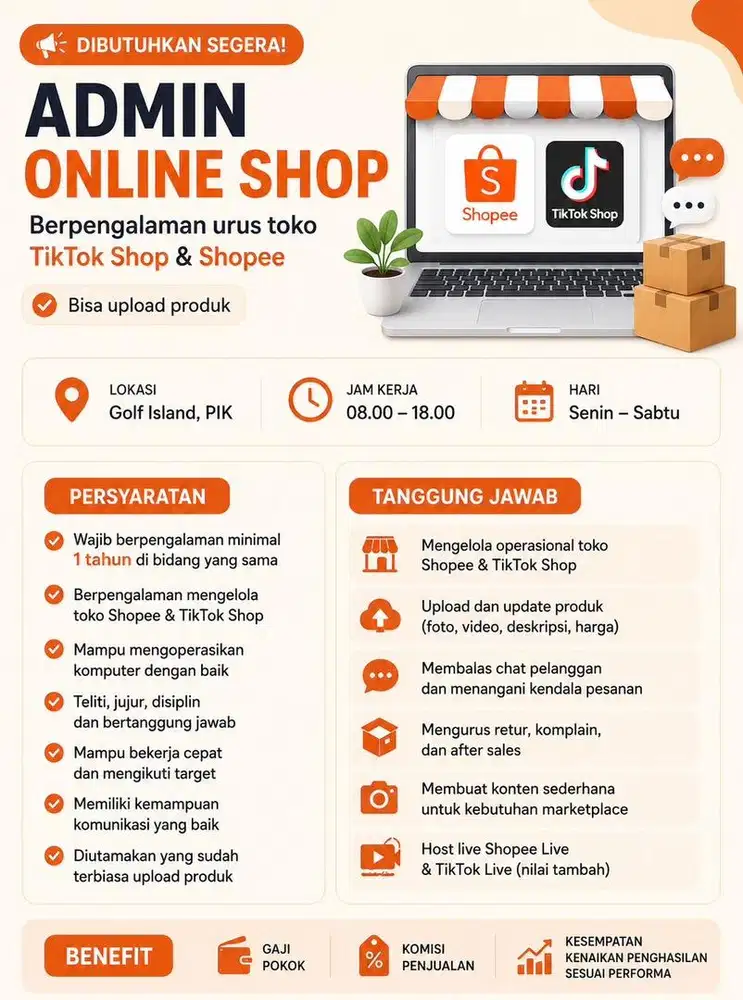LOKER ADMIN OLSHOP LOKASI PIK