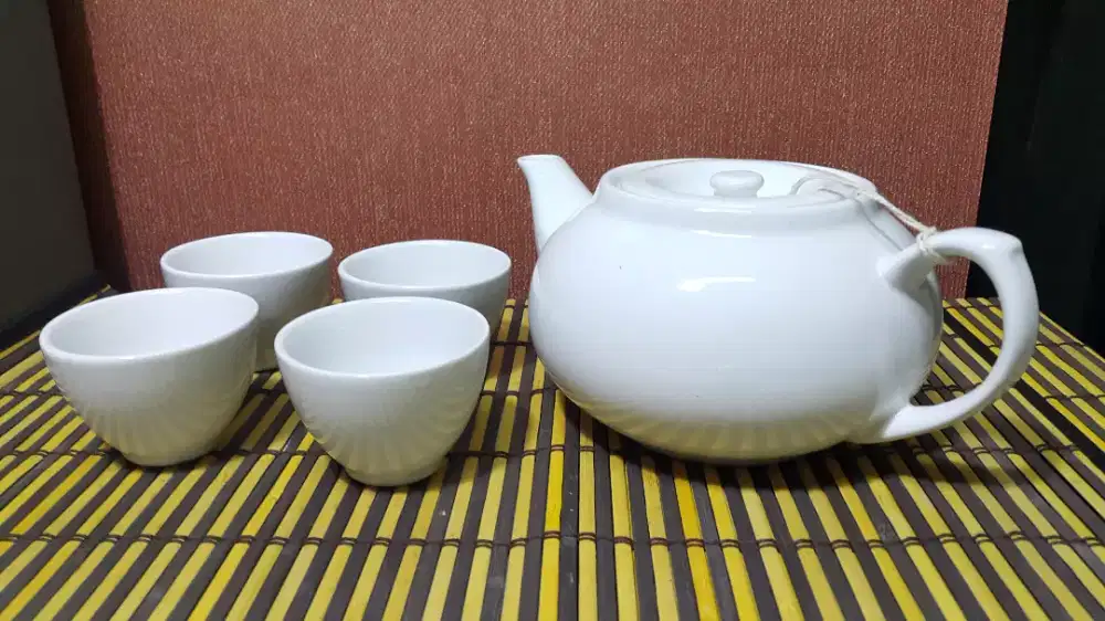 teapot & cangkir keramik polos putih 900ml