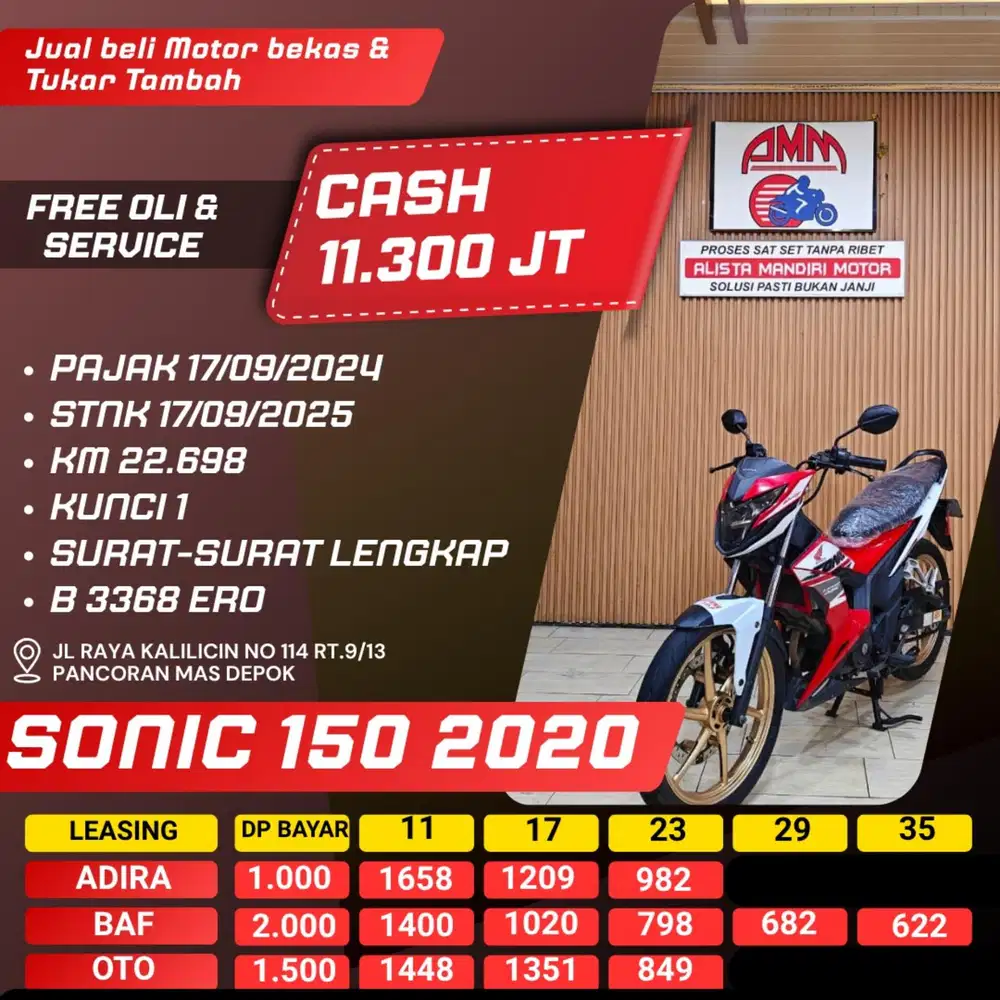 SONIC 150 2020 DP 1 JUTA SPAYLATER ALLOBANK CC 0% CASH / KREDIT ALISTA