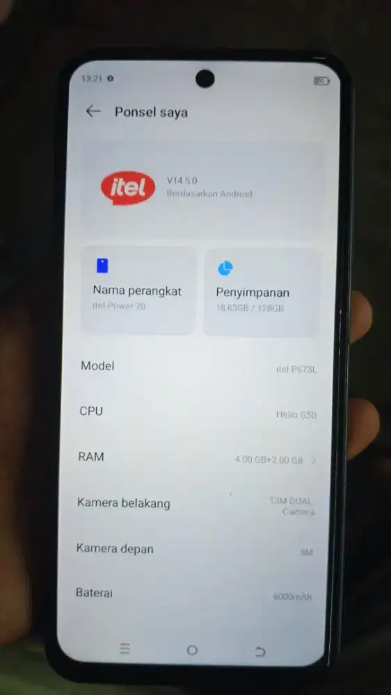 Itel power 70 4+2/128 normal nominus & hp charger