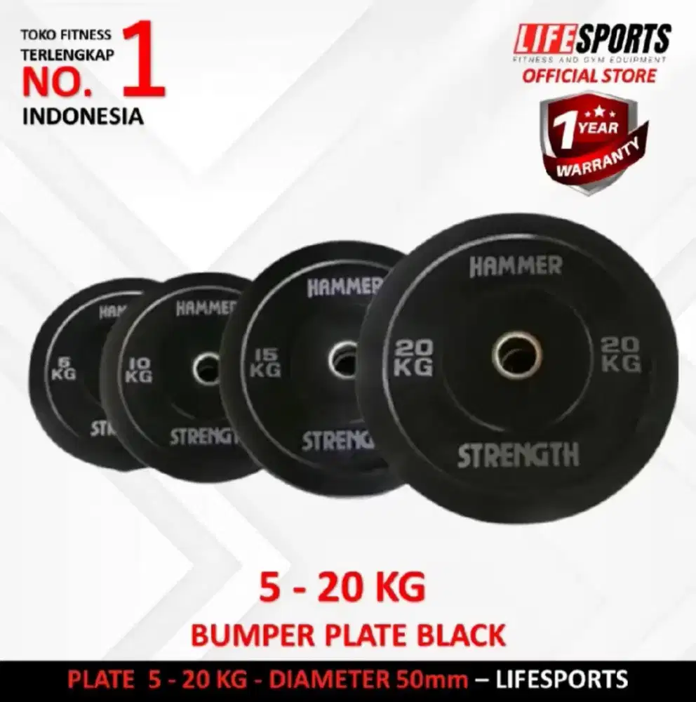 BUMPER PLATE BLACK HAMMER
TOTAL100KG 5-20KG LIFESPORTS