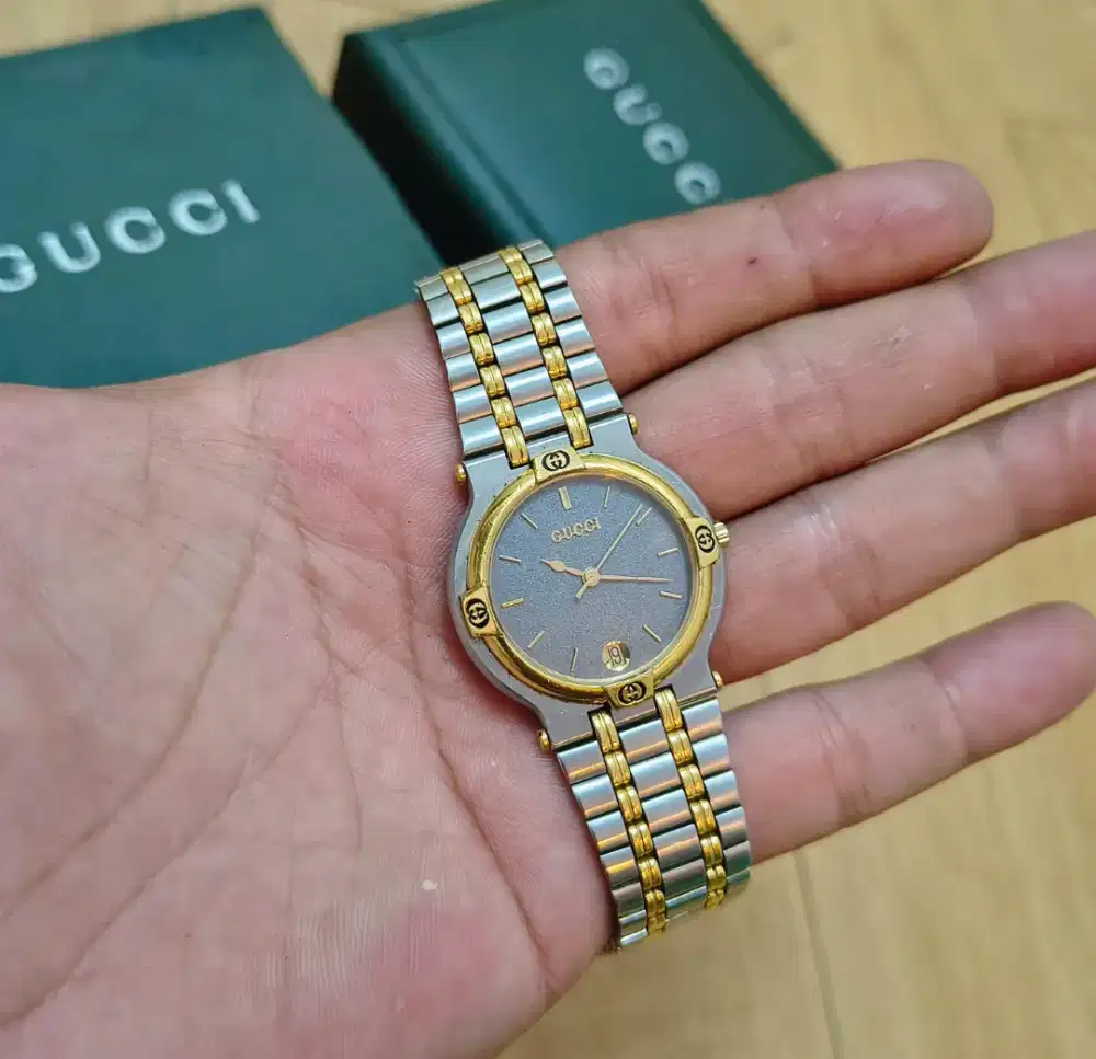 Jam Gucci 9000M Two Tone Original Vintage Swiss Omega Longines Cartier