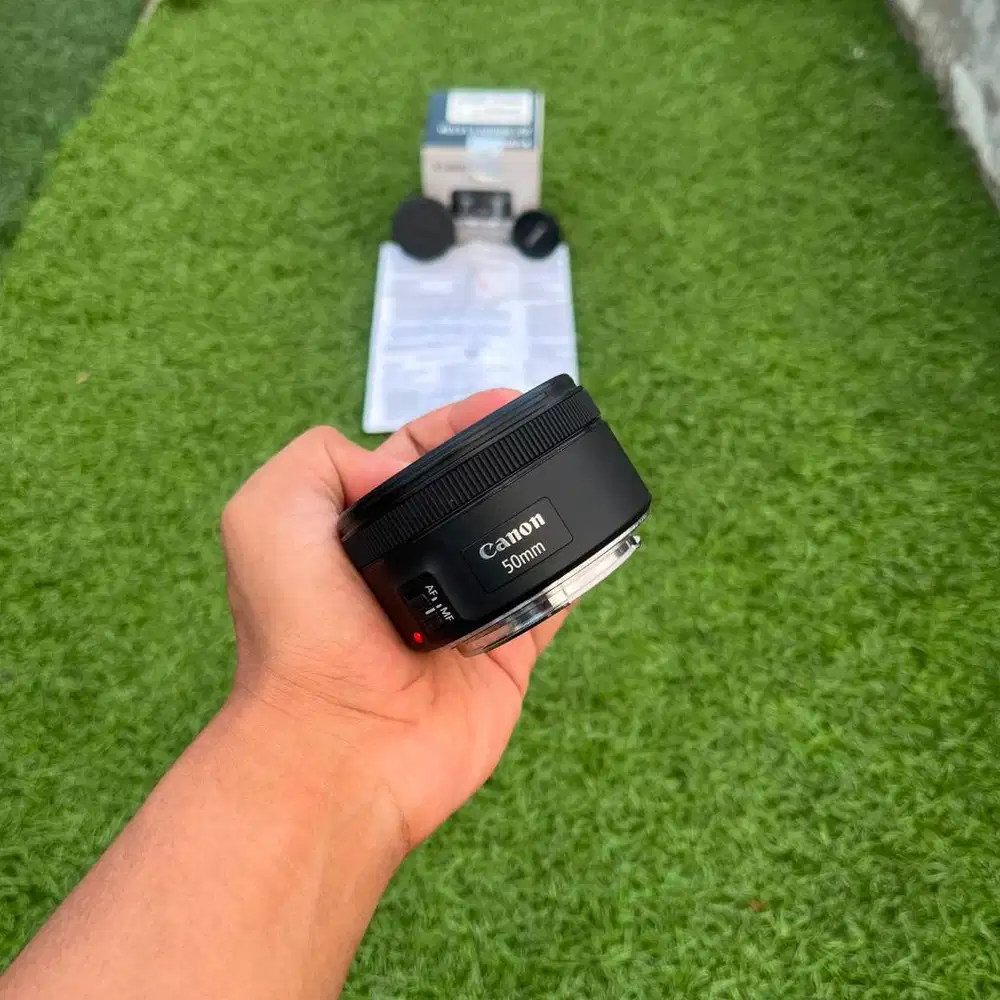 Lensa Fix Canon EF 50mm f1.8 STM Fullset Dus Box Ex Data Script