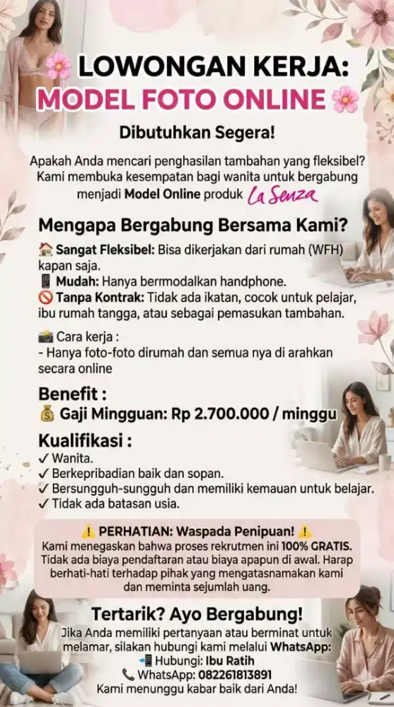 Lowongan pekerjaan full WFH untuk wanita tanpa batasan usia