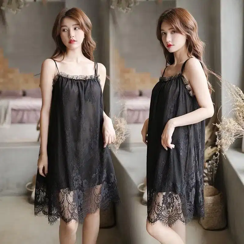Smile Set Dress Lingerie Bahan Lace Baju Tidur Tanpa Lengan