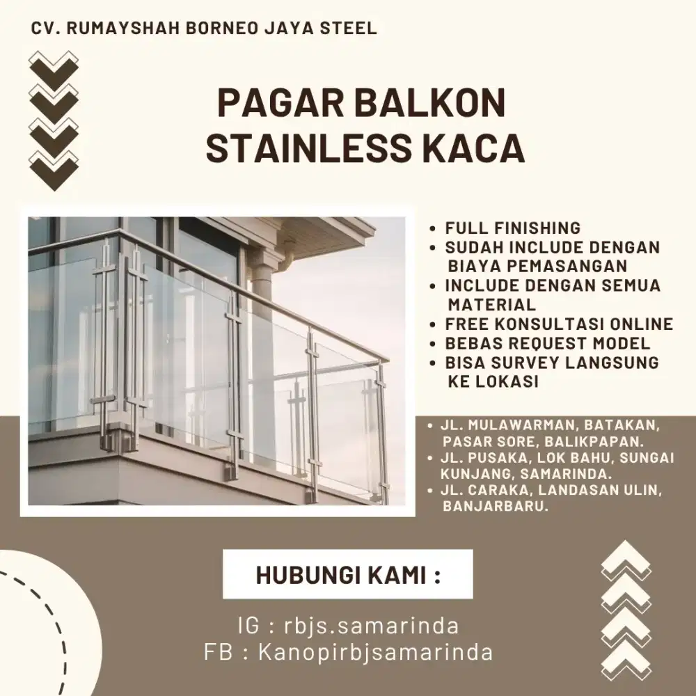 Pagar Balkon Stainless Kaca