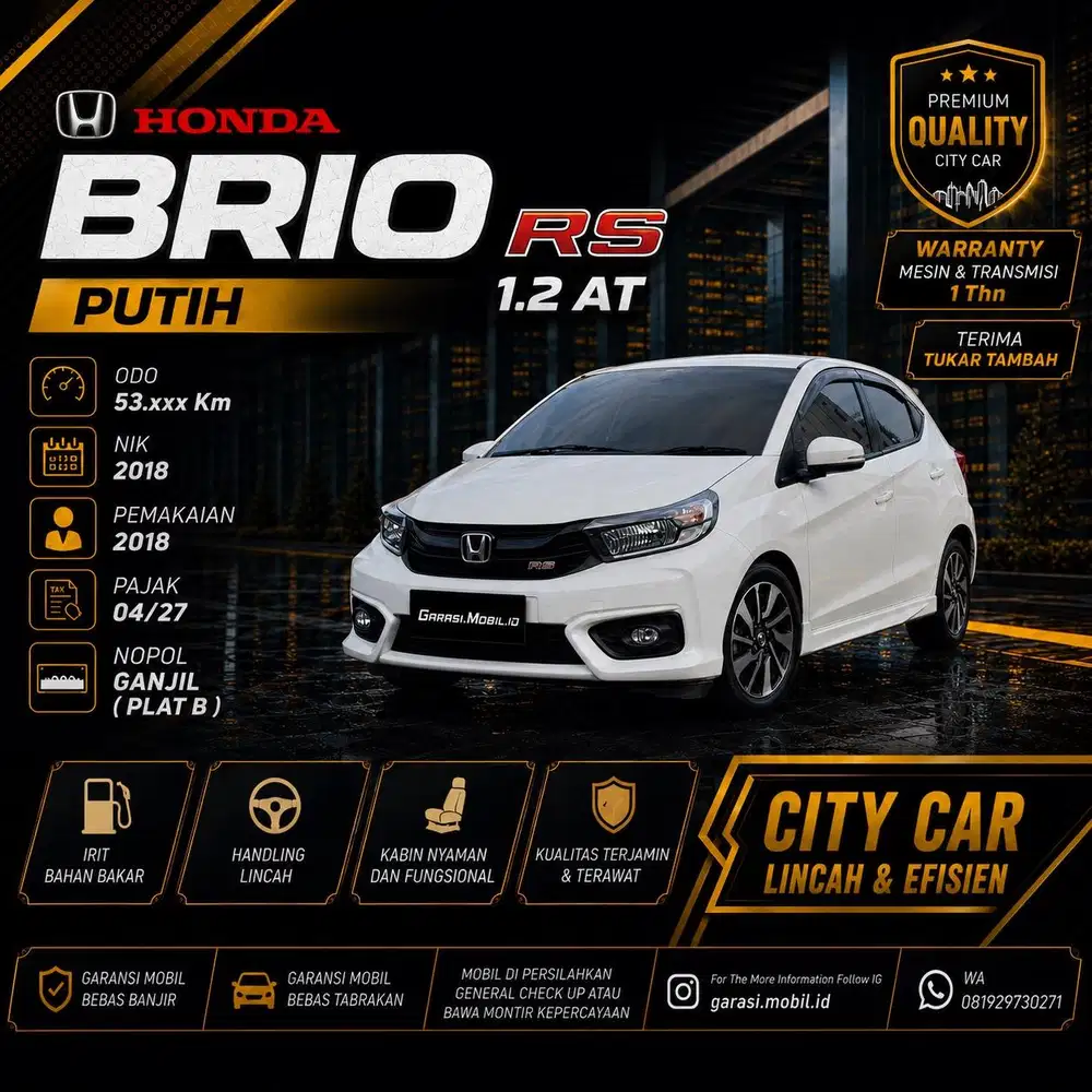 Honda Brio RS 1.2 AT 2018 / Odo 53rbu