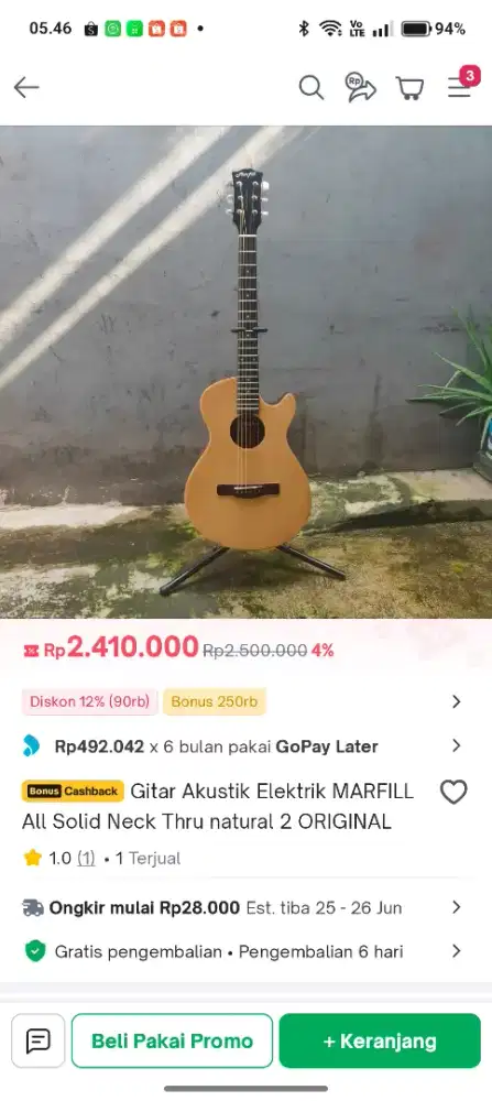 gitar akustik elektrik bobokan merk marfil preamp fishman