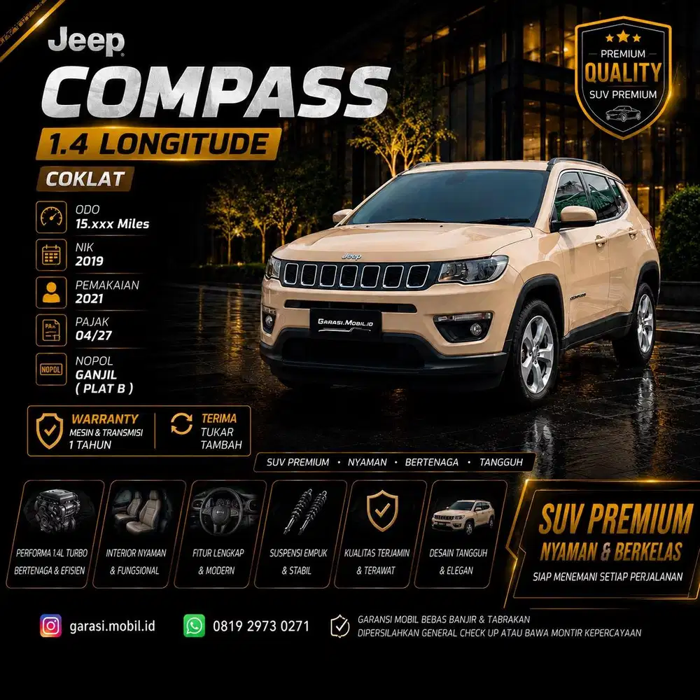 Jeep Compass Logitude 1.4 2019 / 2021 / Odo 15rbu Miles